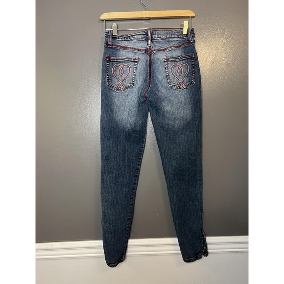 Laze Jeans Jeans Womens 3 Blue Skinny Ankle Zip Red Stitching Heart Pockets - Picture 6 of 11